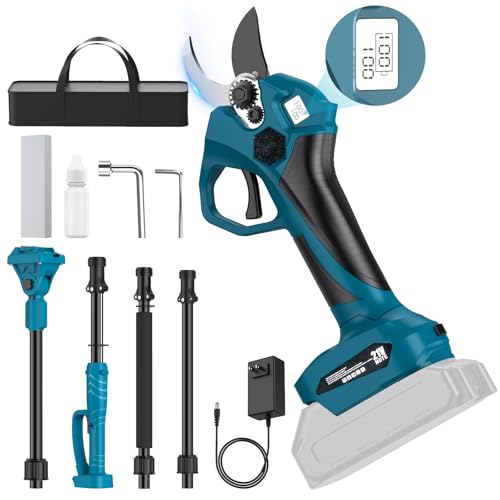 Tijeras de podar con batería con varilla para batería Makita de 18 V, diámetro de corte de 40 mm, barra telescópica de 2 m, tijeras de podar eléctricas con pantalla LCD, batería sin escobillas para