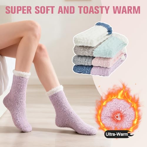 Azue Fuzzy Warm Slipper Socks Women Super Soft Microfiber Cozy Sleeping Socks 6 or 5 Pairs