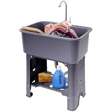 Utility Laundry Tub, Gray Outdoor Sink Utility Sink With Faucet and Washboard, Freestanding Utility Sink with Storage Shelf Laundry Tub for Laboratories Garages
