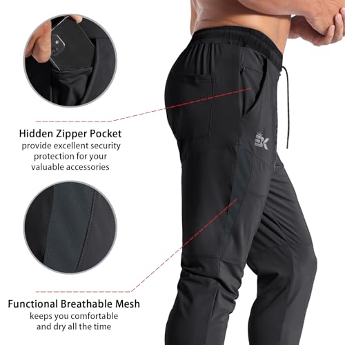 Image of BROKIG Mens Tapered Gym Joggers Pants Workout Sweat Pants | Athletic,Running,Hidden Zipper Pocket,Ankle Zip,Functional Breathable Mesh,Quick Dry,4-Way Stretch,Polyester Spandex Blend