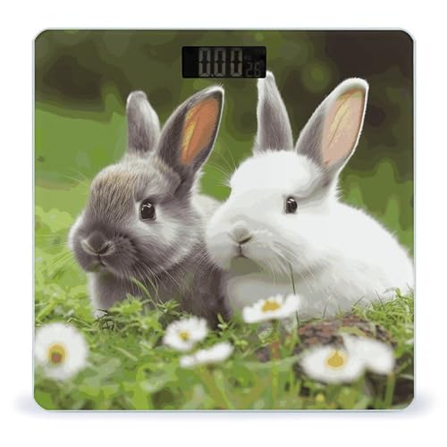 Báscula digital para baño con pantalla LCD y diseño de conejitos miniatura 1