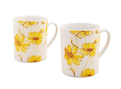 Image of Hitkari Potteries - White Garden Glory Porcelain Coffee Mug| for Morning & Evening Coffee,Tea | Set of 2 Pcs|350ml