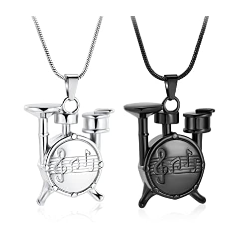 mingkejw Drum Urn Necklace for Ashes Music Cremation Jewelry for Women Men Stainless Steel Memorial Necklaces Ash Holder for Human Pets Keepsake Jewelry for Loved Ones with Fill Tool,2 pcs Cover