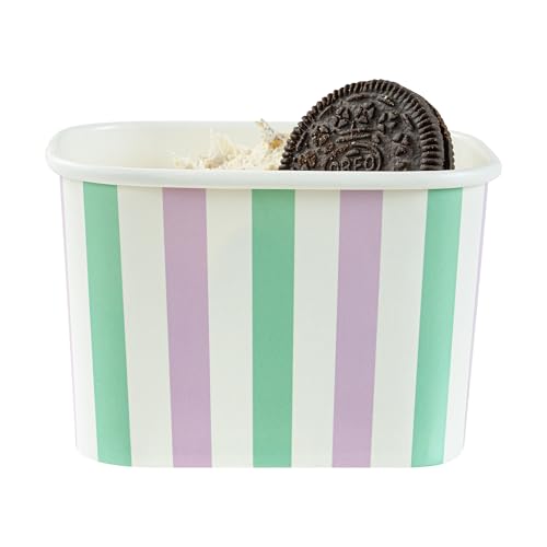 Image of Coppetta 12 Ounce Dessert Cups, 200 Greaseproof Ice Cream Cups - Lids Sold Separately, For Hot And Cold Foods, Purple And Blue Stripe Paper Yogurt Bowls, Disposable, Sturdy - Restaurantware