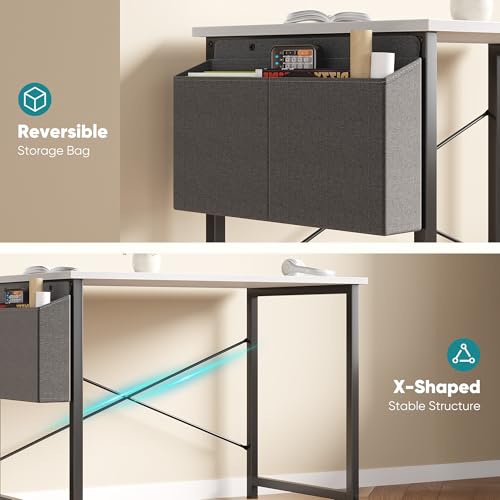 Image of OLIXIS Small Computer Desk, 31 Inch Gaming Desks for Home Office | Writing Study Craft Work Table, Computer Workstation for Bedroom Small Spaces with Storage Bag, White