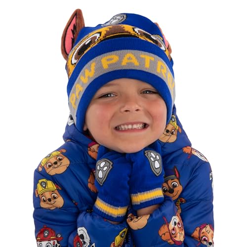 Image of Paw Patrol Hat And Gloves For Boys, Chase Kids Winter Hat Set, Chase Boys' Hats & Caps, Blue, One Size