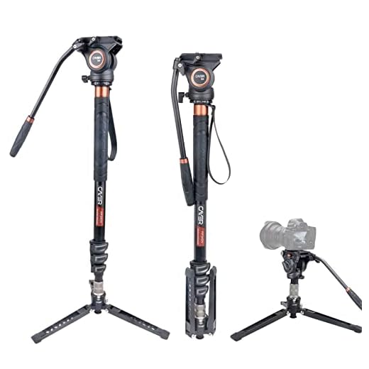 Cayer AF34 Professional Video Monopod Kit 71 inch Aluminum Telescopic Camera Monopod with Pan Tilt Fluid Head and 3-Leg Tripod Base for DSLR Video Cameras Camcorders, Plus 1 Extra Sliding Plate