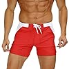 KEFITEVD Schwimmhose Herren Eng Kurz Nylon Boxer-Badehose Männer Strech Badeshorts Schwimmen Surfen Shorts Bademode Mesh-Innenslip Boardshorts Slim Fit Rot 32