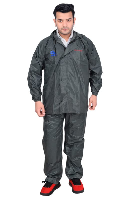 dressify NVL - 100% Waterproof (with Seam Sealed Taping) Polyester Raincoat (Jacket & Pant) with drawstring hood - XXL Size - Grey Color-picture-17