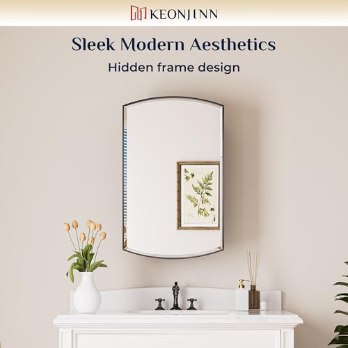 Image of Keonjinn Black Medicine Cabinet with Mirror 24 inch x 30 inch, Adjustable Shelves