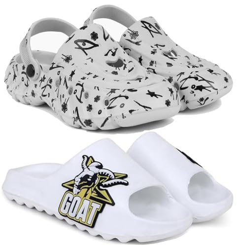 Image of Pampy Angel Combo Pack of 2 Slipper /Flip Flops /Slides /Clogs /Sandals with Adjustable Back Strap for Men (Cl-N11,Y-to-Goat)