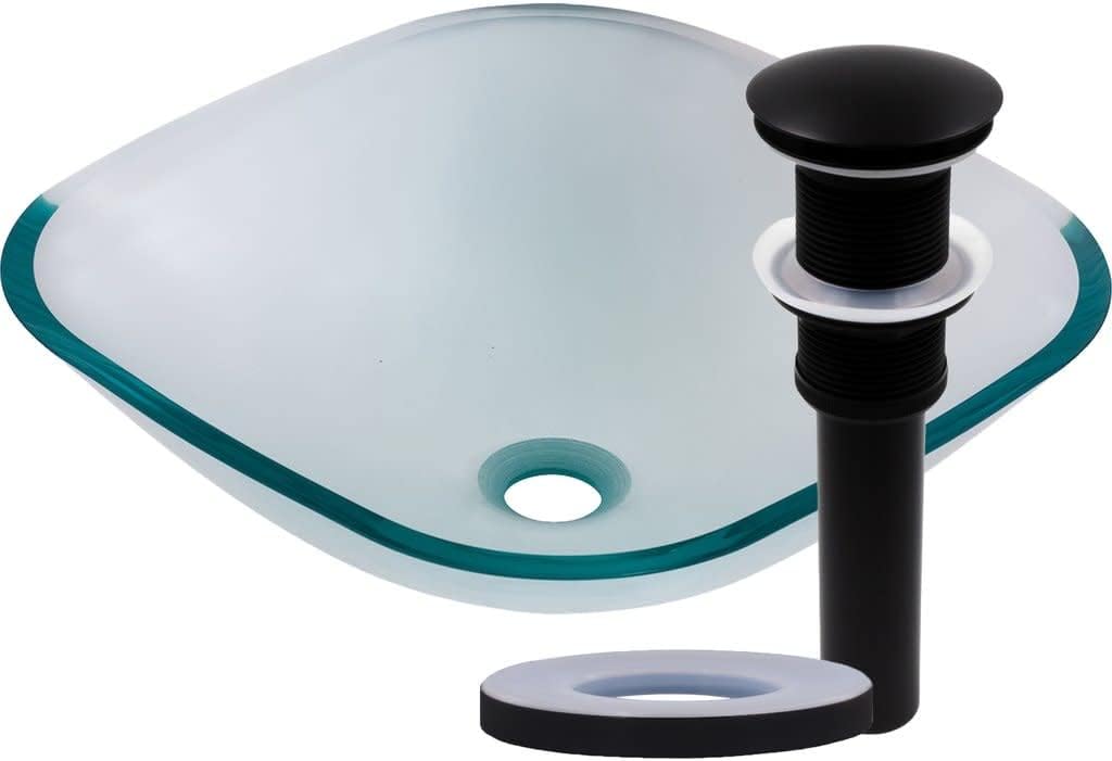 Miseno MNO-7108 Square 16-1/2" Tempered Glass Vessel Bathroom Sink - Flat Black Drain