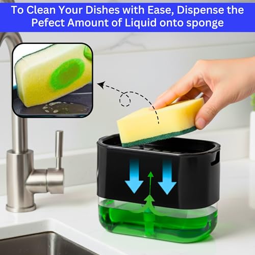 Image of Ranox Soap Dispenser for Kitchen Sink Accessories, Dish Wash Liquid Dispenser Pump 400ml with Sponge Holder, Bathroom Soap Dispensers, Kitchen Sink Organizer (Black (Dishwasher))