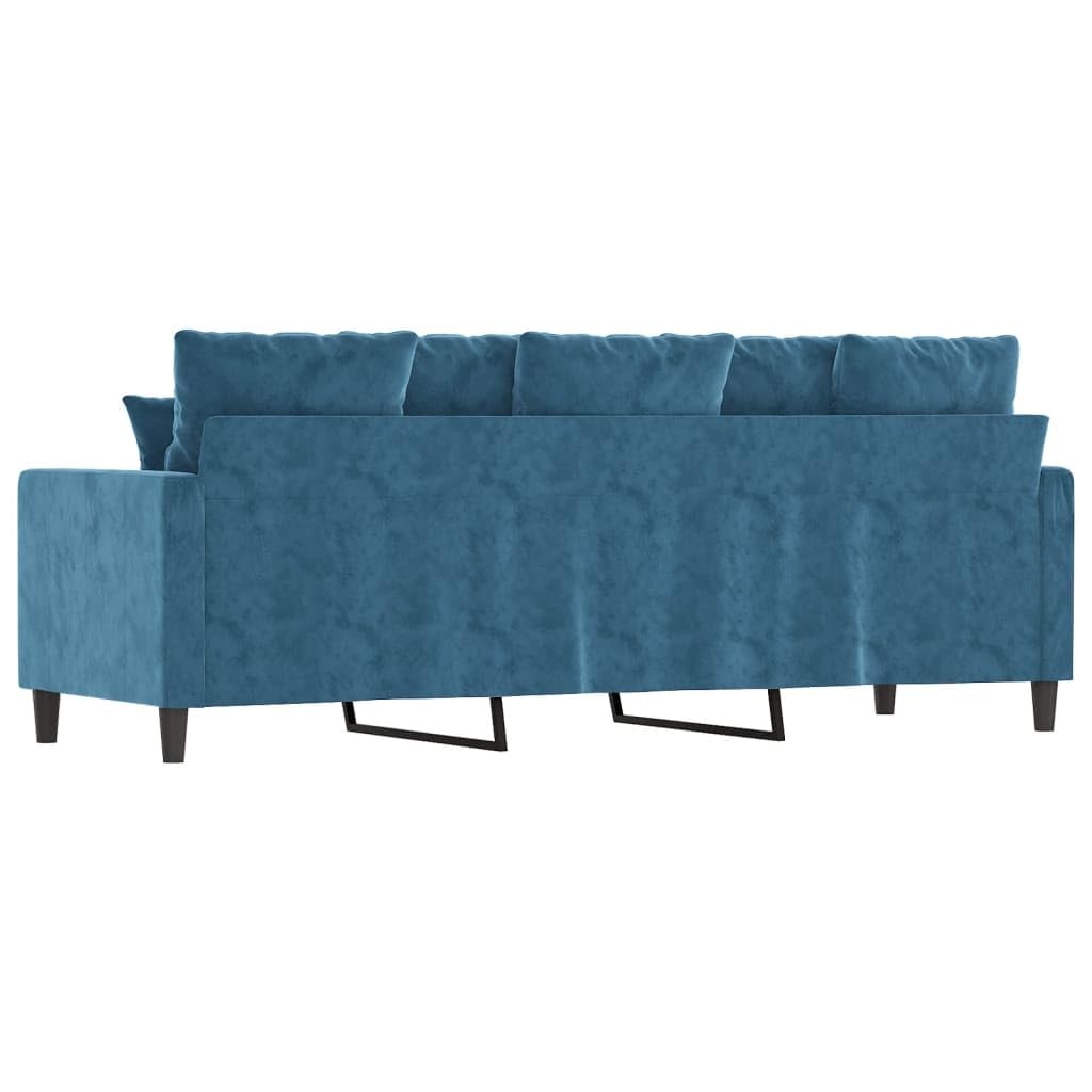 Sofa 3-osobowa, szerokość 180 cm, niebieski aksamit, metalowa rama, przytulna tapicerka, do salonu, nowoczesne wzornictwo, wytrzymała i stabilna