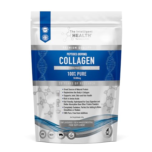 The Intelligent Health Collagen Powder, Hydrolysed Bovine Peptides, Unflavoured Protein Formula, Grass Fed, Collagen Supplement for Women & Men, 450g