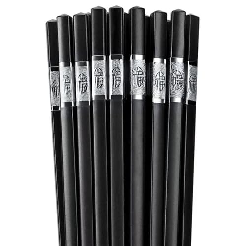 Set di bacchette giapponesi di lusso da 10 paia - Design elegante nero - Accessori perfetti per sushi e cucina asiatica (SILVER)