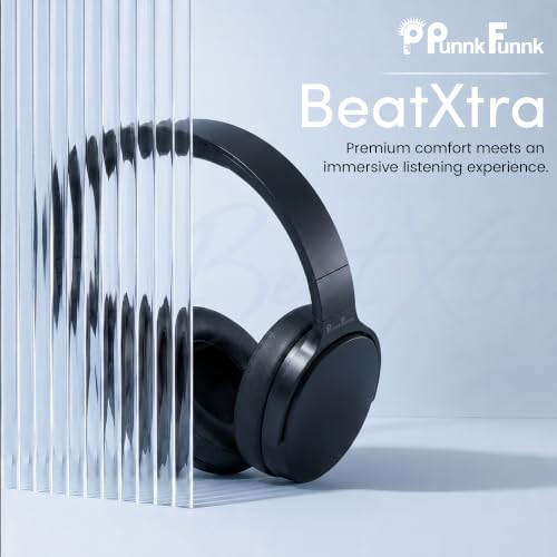 Image of PunnkFunnk BeatXtra Wireless Stereo Bluetooth Headphones V5.3, Over Ear Foldable Headset with 40mm Drivers, Soft Cushioned Ear Pads, Built-in Mic, AUX Input, 10M Wireless Range, Teen & Adults (Black)