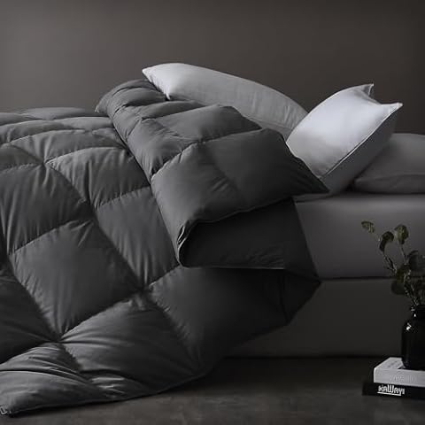 downluxe Luxurious Down Fiber Comforter with Premium Fabric, All Seasons Medium Warmth Duvet Insert Queen, Hotel Collection Down Comforter Queen Size with Corner Tabs (90x90, Queen, Dark Grey) Cover