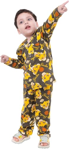 Image of TONY & JONY Summer Casual Wear Self Design Cartoons Printed Full Sleeve 100% Pure Cotton Kid's Top Bottom Set /Night Suit