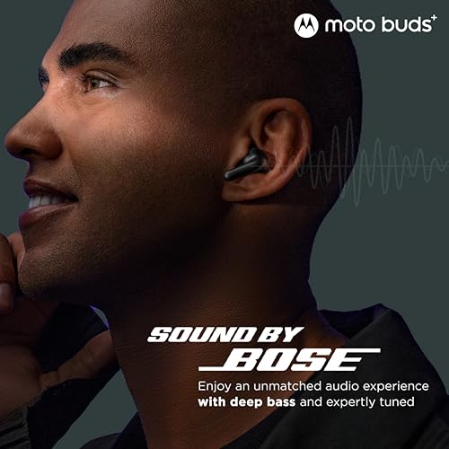 Image of Motorola Moto Buds+ (Forest Grey) | Sound by Bose | ANC up to 46 dB | Dual Drivers 11mm+6mm | Dolby Head Tracking | LHDC Hi-Res | 38 hrs Total | Fast & Wireless Charging | IP54 | BT 5.3, multipoint
