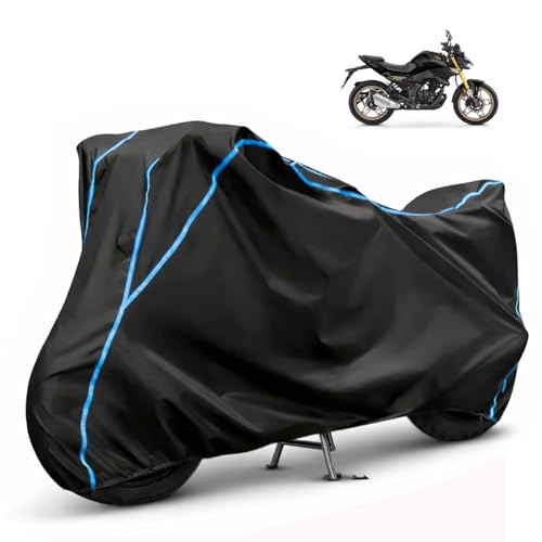 Image of Compatible with Honda CB125 Hornet Waterproof Two Wheeler Bike Body Cover Water Resistant, Heavy Duty, UV Rays, Dust & Scratch Protection for All-Modal & Variants (Black,Sky Blue Piping)