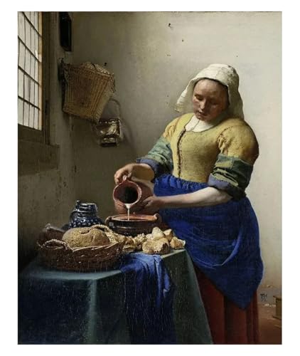 MENGE Arte de Pared Canvas Prints Decoración Póster De Chica con Pendiente De Perla, Pintura En Lienzo De La Lechera, Arte De Pared, Artista Famoso, Johannes Vermeer(Re,20x30cm)