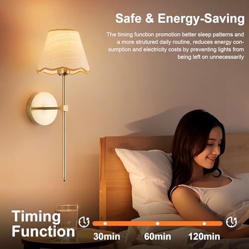 Image of ADISUN Battery Operated Wall Sconce Set of 2, Gold Wall Lamps Rechargeable Bulbs for Living Room, Rattan Shade Wireless Wall Lights for Bedroom Living Room Hallway Kitchen(2 Bulbs Included)