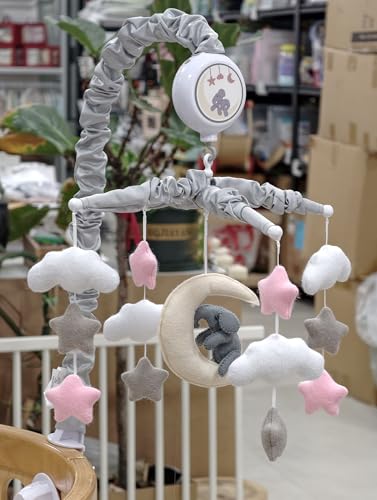 Baby Crib Mobile with Elephants, Clouds and Stars,Baby Mobile Musical Crib Mobile Music Box with 12 Lullabies (Elephant Baby Mobile) - Thumbnail 3