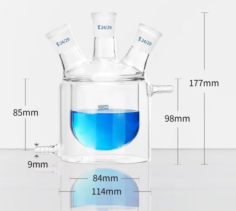 50-2000ml Lab Flat Bottom Three-Mouth Glass Jacketed Reactor - Double-Layer Reaction Bottle for Experiments(250ml 24x24x24)