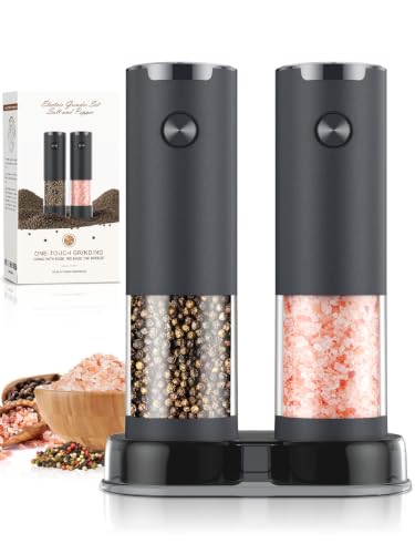 Image of Electric Salt and Pepper Grinder Set Automatic Battery Pepper Mill Shakers Adjustable Coarseness Upgraded Larger Capacity with Led Home and Kitchen Appliances(Dark Gray)