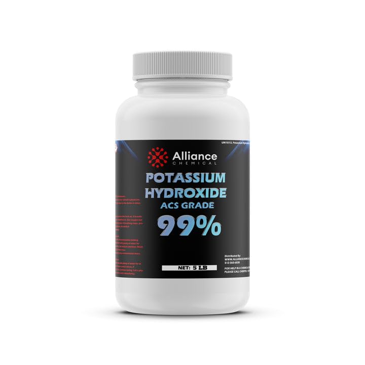 Potassium Hydroxide Flakes ACS Grade - 5 lbs - Lab-Grade Base for Titrations, Chemical Analysis