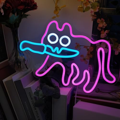Image of Goofy Sneaky Cat Neon Sign for Bedroom, USB Powered Funny Cat LED Neon Light, Silly Cat Wall Decor Meme Art for Dorm, Game Room, Party, Fun Gift for Teens Friends (15.8 x 9.8 Inch)(cat)