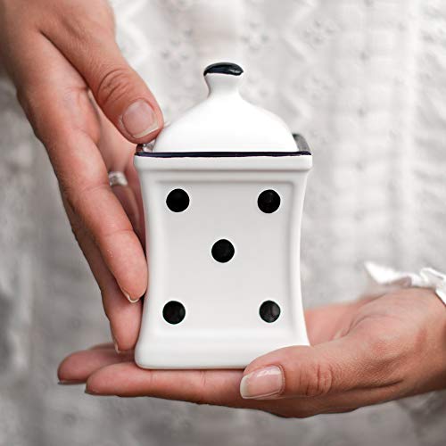 City to Cottage | Jarre de Conservation Bocal à Herbes, à épices | Blanc à Pois Noirs en céramique avec Couvercle Fait et Peint à la Main | Petit 150ml Cover