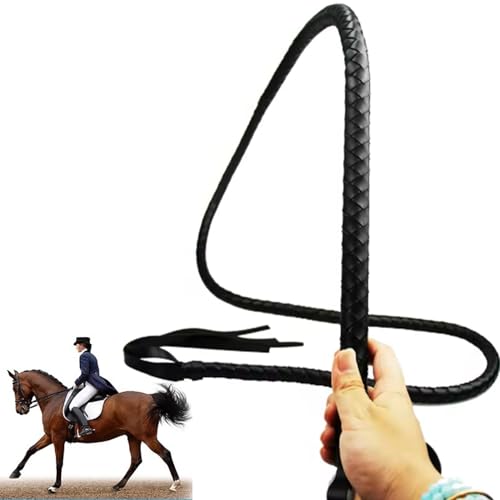 Lyyxjsltd 乗馬鞭 レザー 鞭 乗馬用 おしゃれゴム製の馬の鞭、長さの柔らかくて強い屋外の護身用の鞭、ダイヤモンドハンドルの馬術の馬の鞭の作物、多機能 馬の訓練や乗馬のための乗馬用アクセサリー 乗馬用品 (ブラック1.9m)の画像