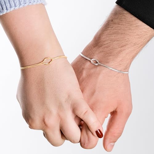 14K Gold Vermeil Couples Bracelet, Matching, Adjustable Knot Bracelet, Valentine's Day Gift, Couple Set for Him and Her4