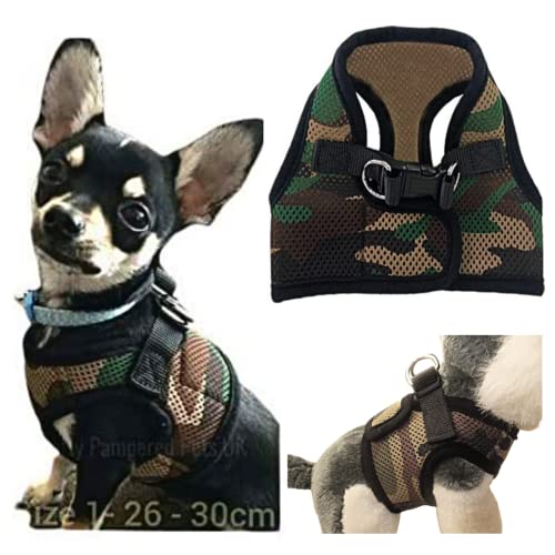 XXXS XXS XS Tiny Teacup Chihuahua Puppy Dog Harness with Clip for TINY Teacup Miniature Breeds Kitten Yorkie Maltese Terrior Puppy Dogs (XXS - Chest 26-30cm, Camouflage)