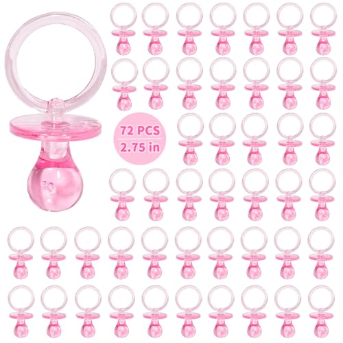 72 Pcs Baby Shower Pacifiers, 2.75’’ Plastic Pacifiers for Baby Shower Game, Baby Shower Decoration DIY, Gender Reveal Party Table Scatter/Baby Shower Party Favors, Pink Pacifiers Baby Shower