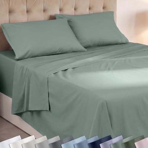 Image of Super Soft 100% Cotton Twin XL Sheets, 3 Pc Set, Sage Green | Lightweight & Breathable For Hot Sleepers, All-Around Elastic, Durable, Easy Care, OekoTex Certified