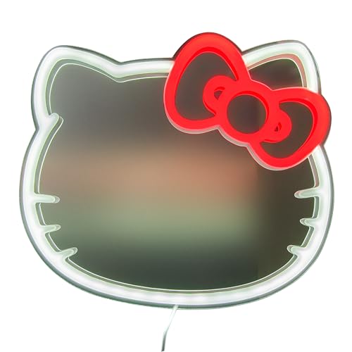Hello Kitty Paladone Espejo de Pared con luz led de neón, Licencia Oficial Sanrio, decoración para hogar y Dormitorio, para niñas, Adolescentes y Mujeres, Regalo Fans de Kawaii, alimentación por USB