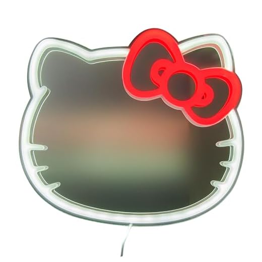 Hello Kitty Paladone Espejo de Pared con luz led de neón, Licencia Oficial Sanrio, decoración para hogar y Dormitorio, para niñas, Adolescentes y Mujeres, Regalo Fans de Kawaii, alimentación por USB