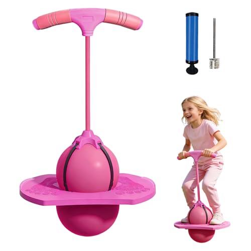 XILEPINGAN Balón de Salto Equilibrado, Pelota Saltarina con Mango, Pelota Saltarina para Adultos, Pelota Saltarina De Equilibrio, con Bomba, para Interior Exterior (Rosa)
