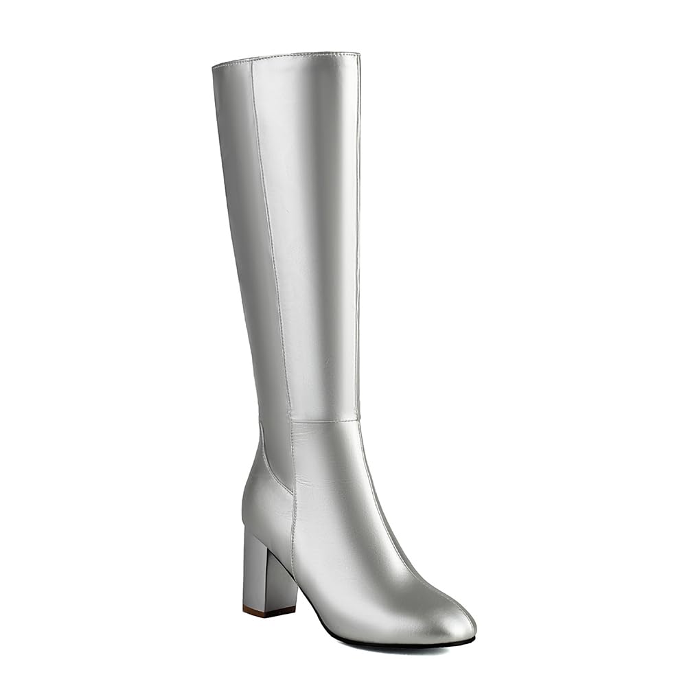 Bottes Haute Femme Cuissardes Elastique Longues Boot de Hiver Chaussures Cuir Talon Bloc Bottes mi-Mollet Bottines à Talons Bloc