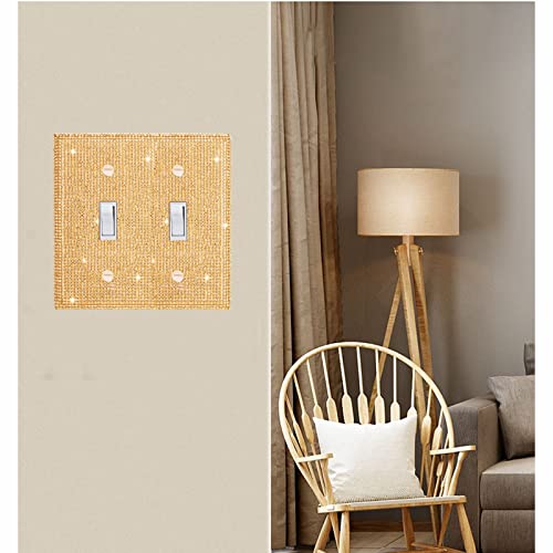Image of Shiny Golden Rhinestones Wall Plate Cover Double Toggle Toggle Light Switch Cover Rhinestones Decorative Outlet Covers Wall Plate 2 Gang Decorative