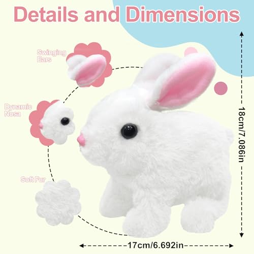 donciety interaktives Kaninchen Spielzeug, Realistisches Hasenspielzeug, Kuscheltier Hase Hüpfendes Kaninchen My Realistic Toy Ostergeschenke Für Kinder, Jungen, Mädchen (Weiß)
