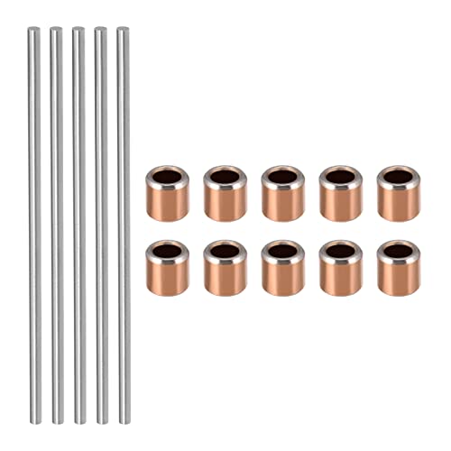 Uxcell F22042800UX1568 10Pcs Bearing Sleeve 3Mm X 5Mm X 5Mm Self-Lubricating & 5Pcs Round Steel Rod 3Mm High Speed Steel cover