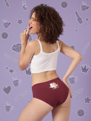 Image of Clovia Chuddy Buddies Cotton Printed Back Hipster Panties for Women Combo -Pack of 3- Multicolor