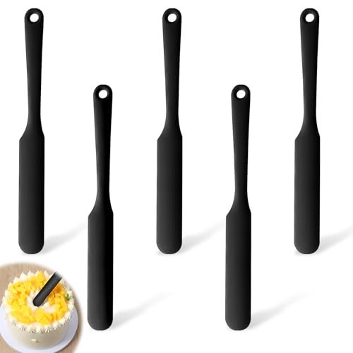 Guduling 5 Stück Silicone Spatula, Hitzebeständiger Silikon Glasspatel, Schmaler Silikon Spatel zum Abschaben Saucen Kochen Backen Rühren, Teigschaber für Kleine Behälter (Schwarz)