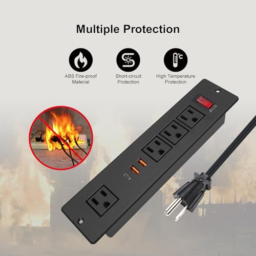 Multitoma de Escritorio Empotrado 4 Tomas con Puerto USB C Carga Rápida 20W, Extensión de Escritorio con Interruptor miniatura 5
