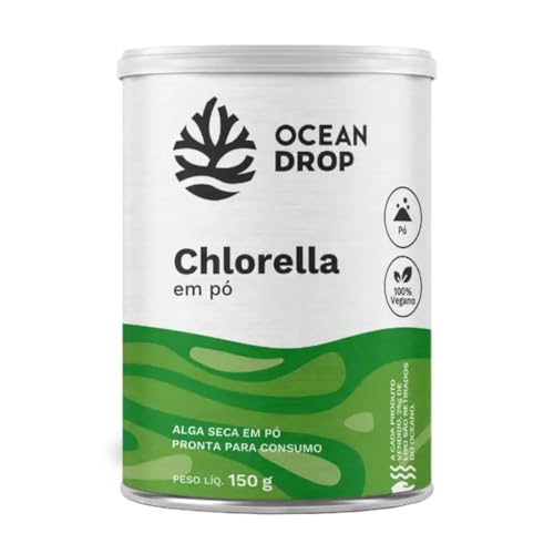 Ocean Drop Chlorella em Pó, Suplemento Natural Detox, 150g, Vegano, Sem Glúten