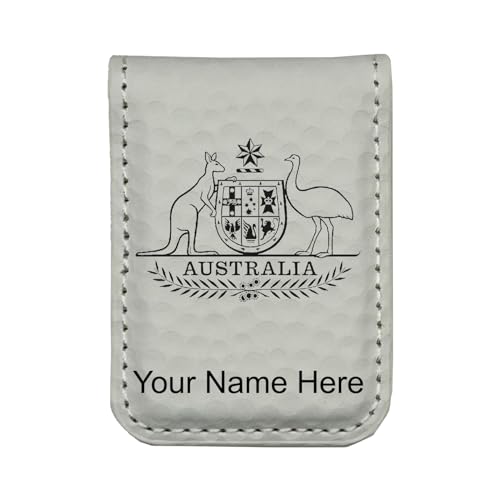 LaserGram Slim Magnetic Money Clip, Coat of Arms Australia, Personalized Engraving Included (Golf White)